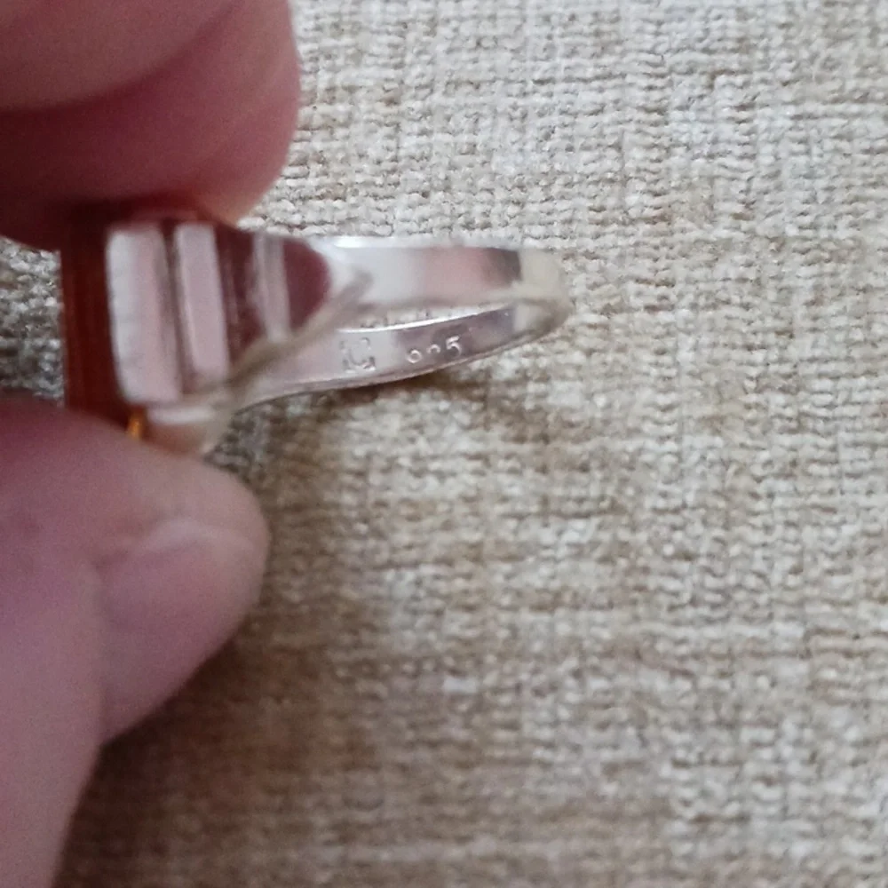 Synthetic Orange Stone Four Prong Set Silver Ring